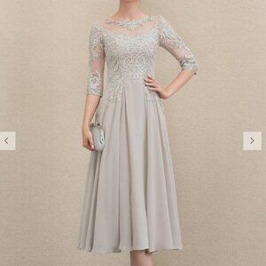 NWT JJ's House A-line Illusion Tea-Length Chiffon Lace Sequin Dress in Picture